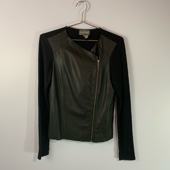 Michael Stars black Leather Contrast Moto Jacket - Picture 4 of 8